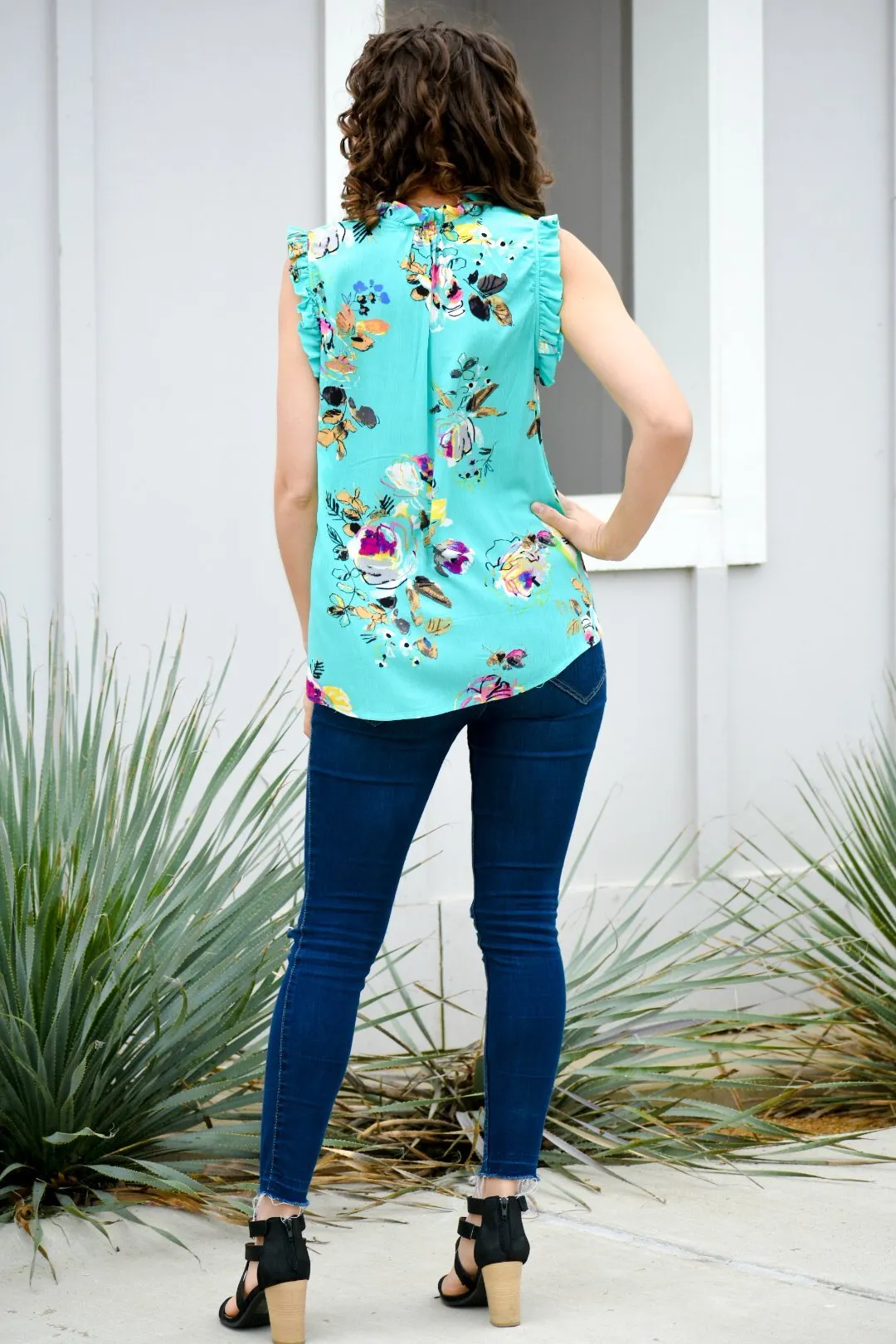 My Feet Are On The Rock Teal Floral Blouse