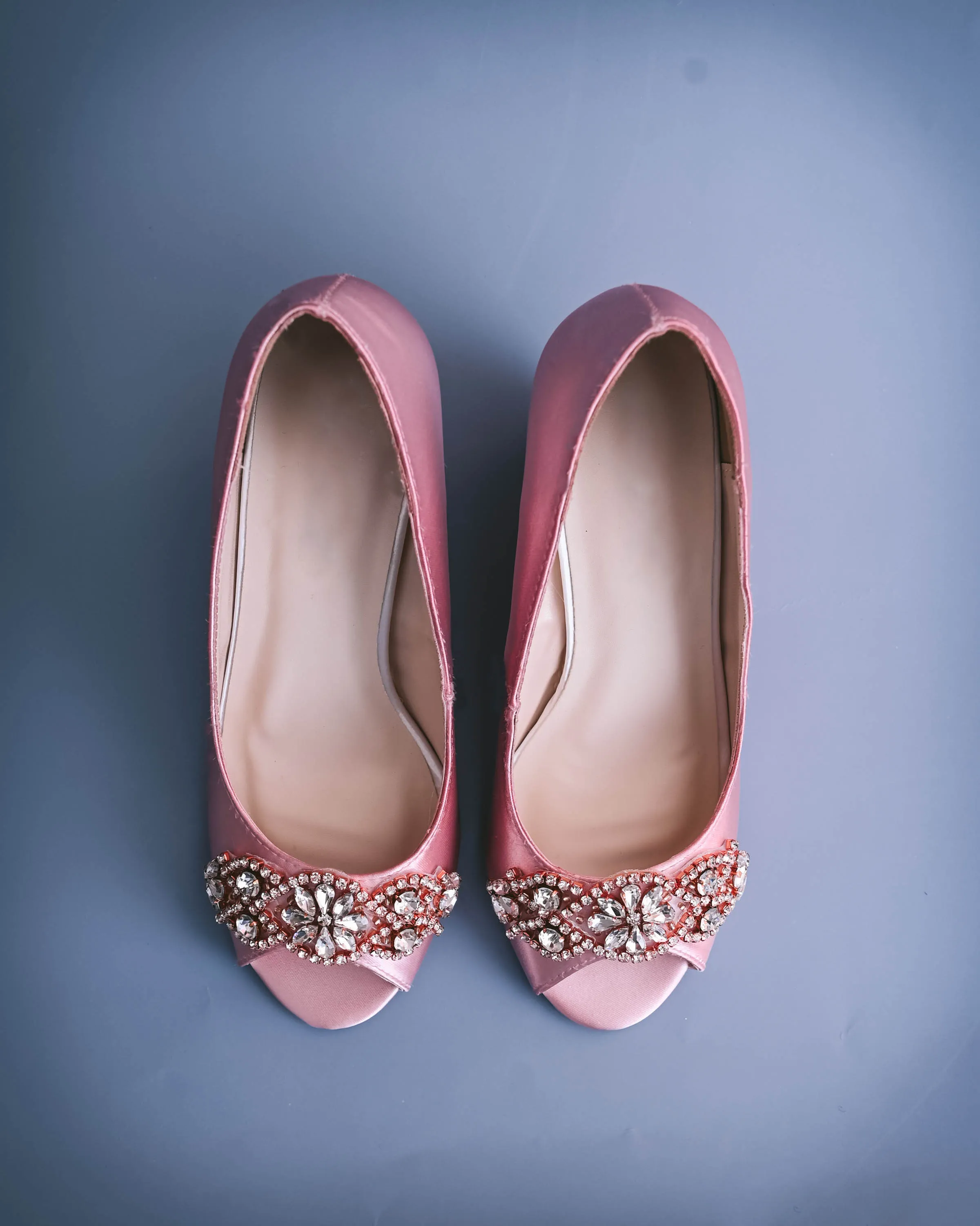 Nicole Blush Bridal Wedges with Rose Gold & Silver Crystal Applique