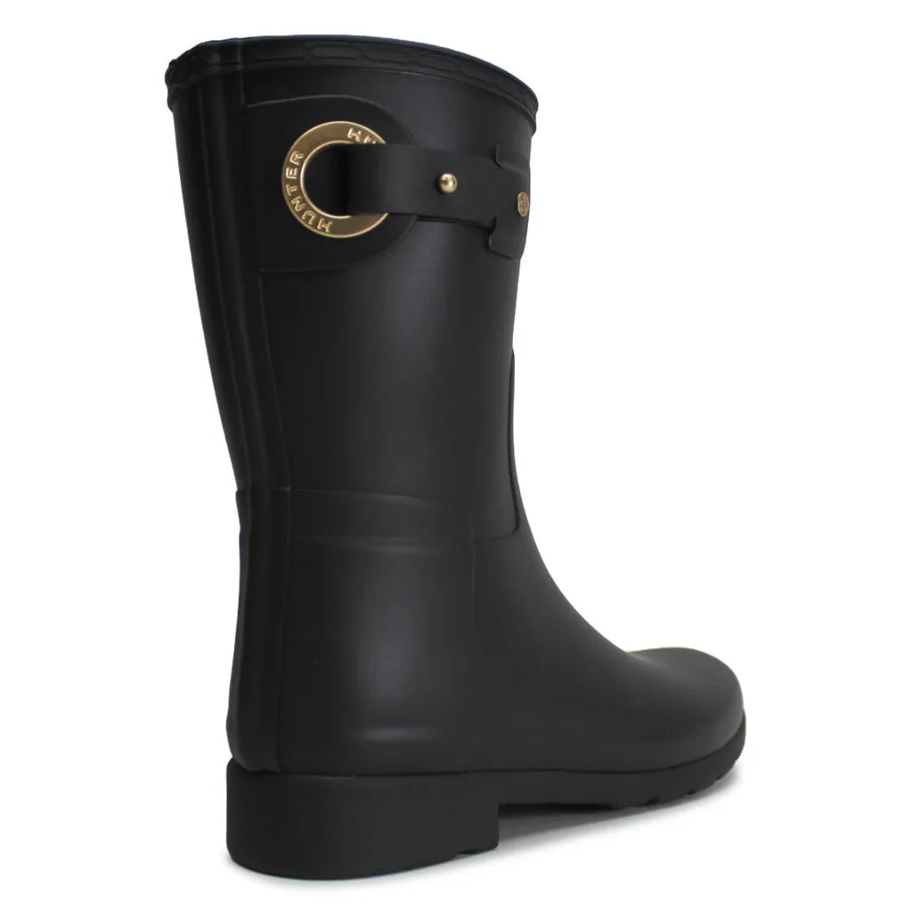 Refined Short Eyelet Rubber Textile Women's Mid Calf Wellington Boots