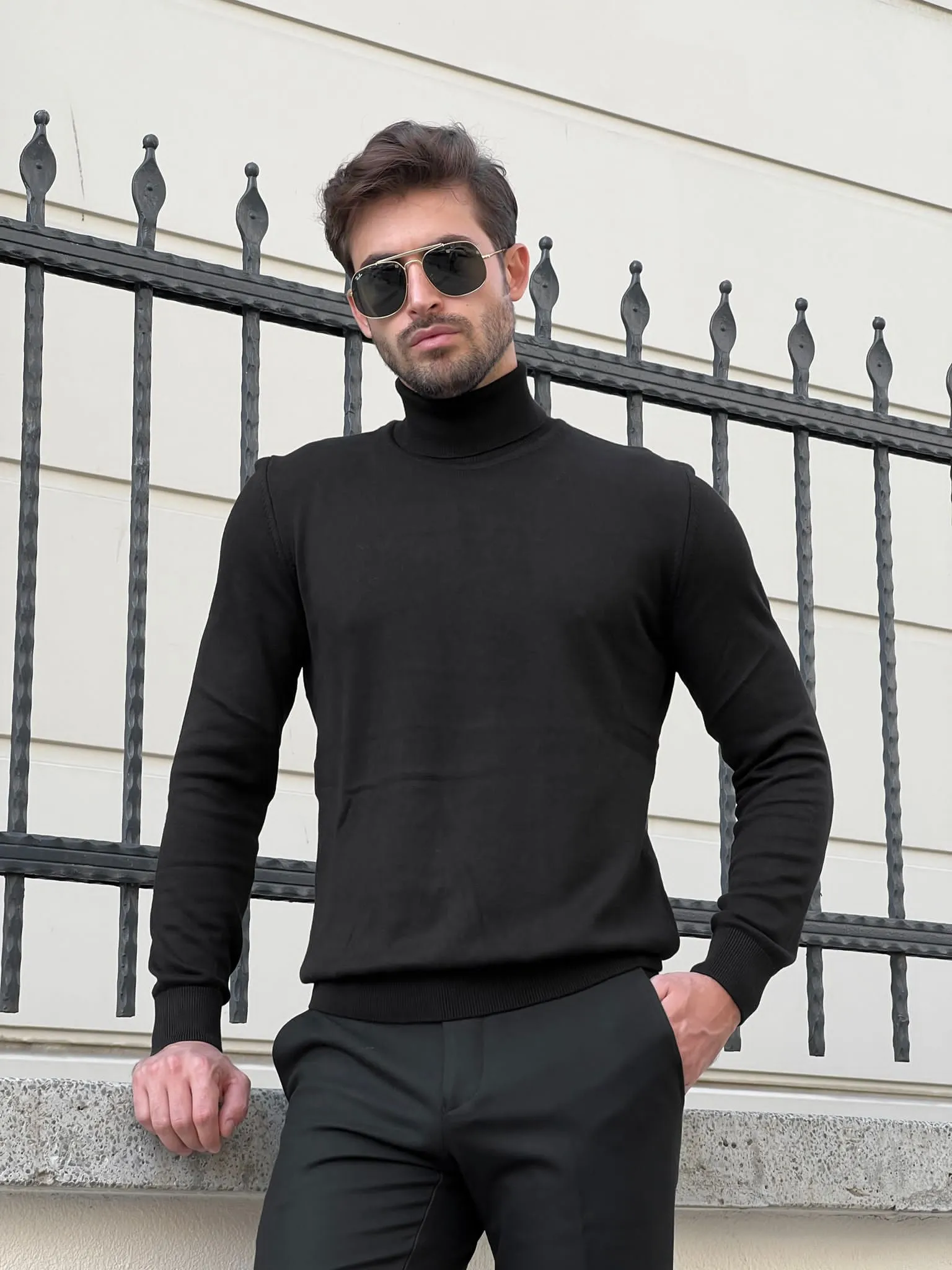 Slim Fit Black Turtleneck Sweater