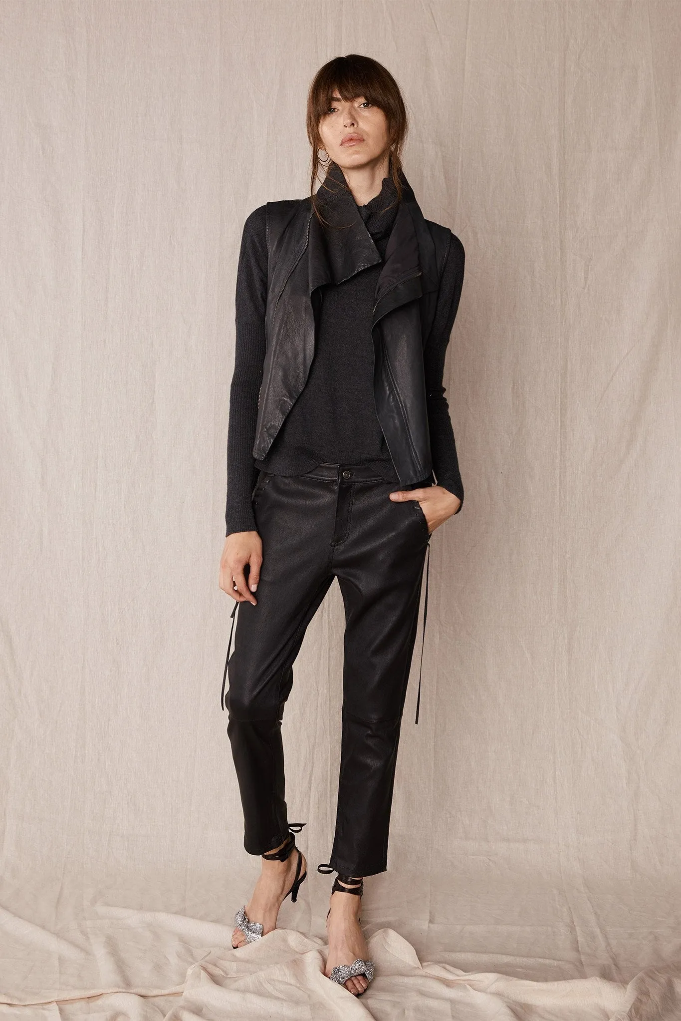 The Bondi Slouch Pant Black Stretch Leather