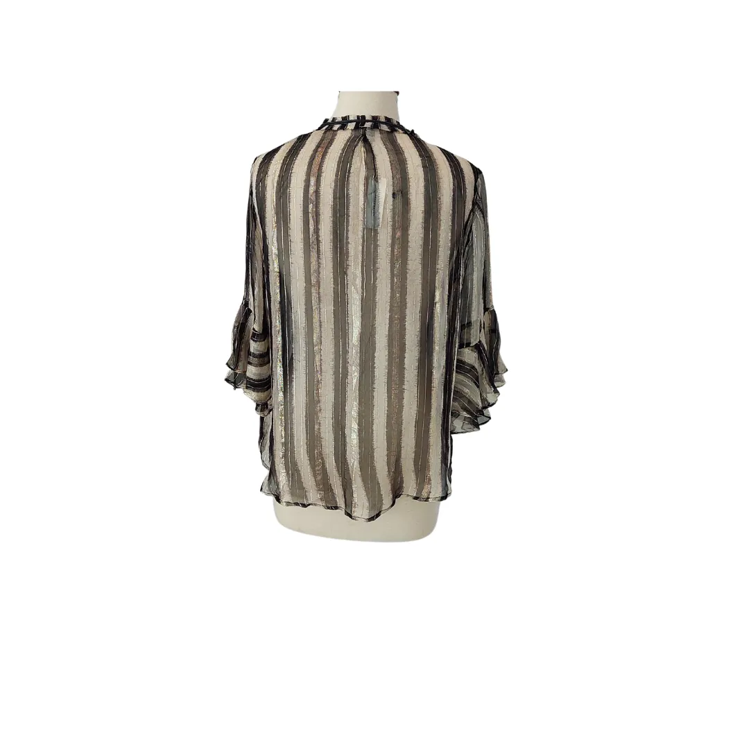 Vineet Bahl Black, White & Gold Sheer Embellished Top | Brand New |