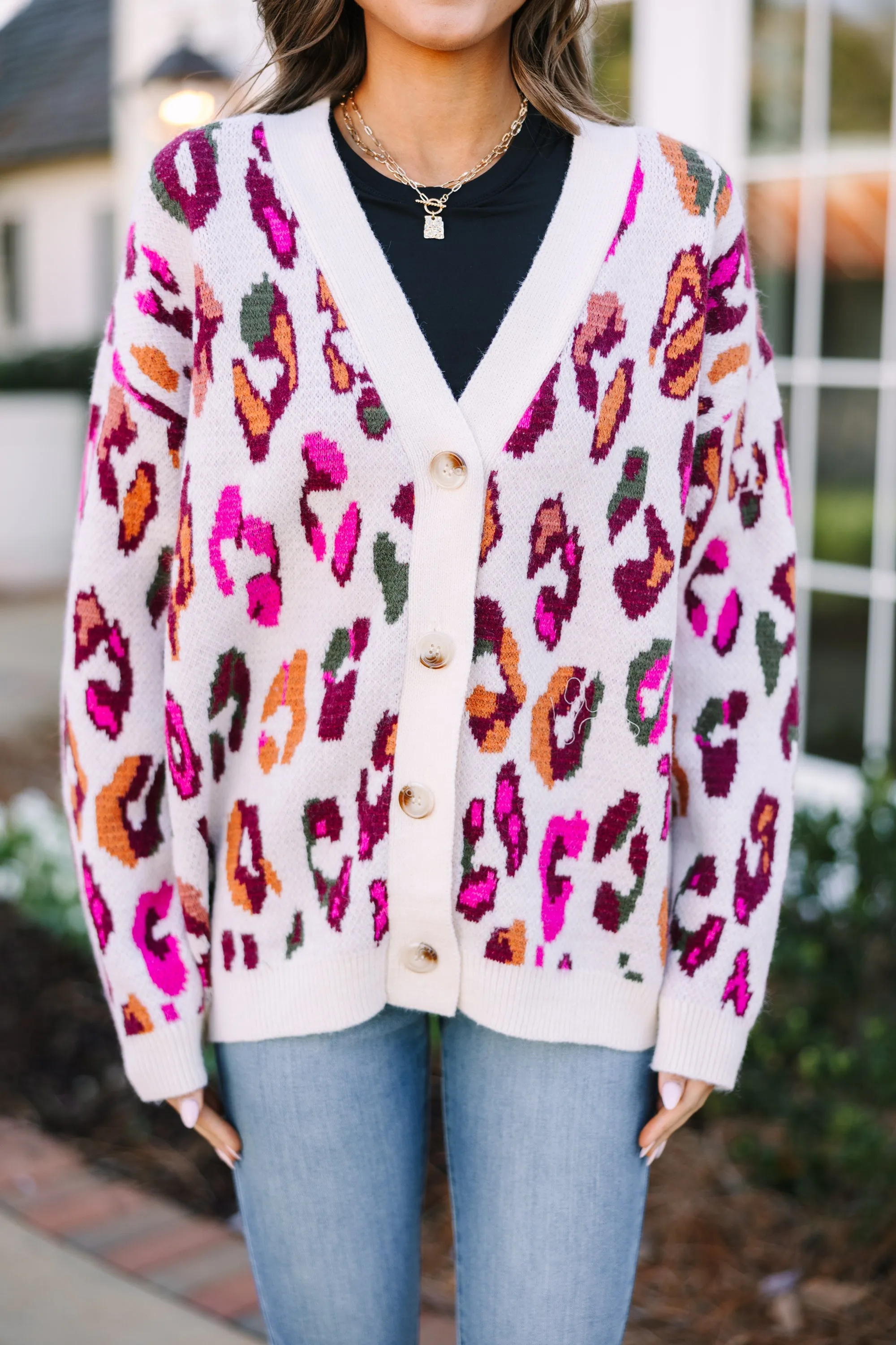 Who You Are Cream White Leopard Cardigan