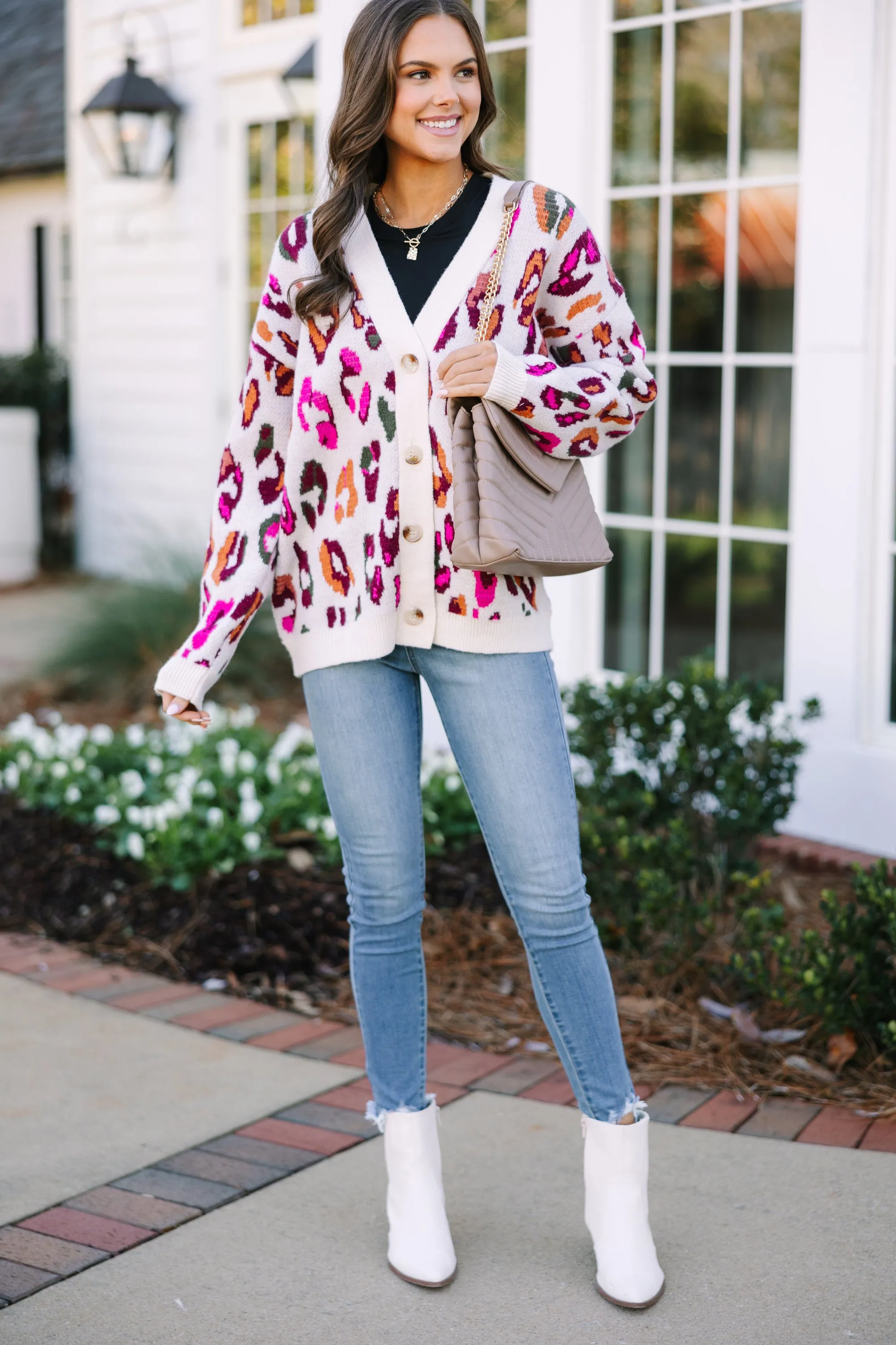 Who You Are Cream White Leopard Cardigan