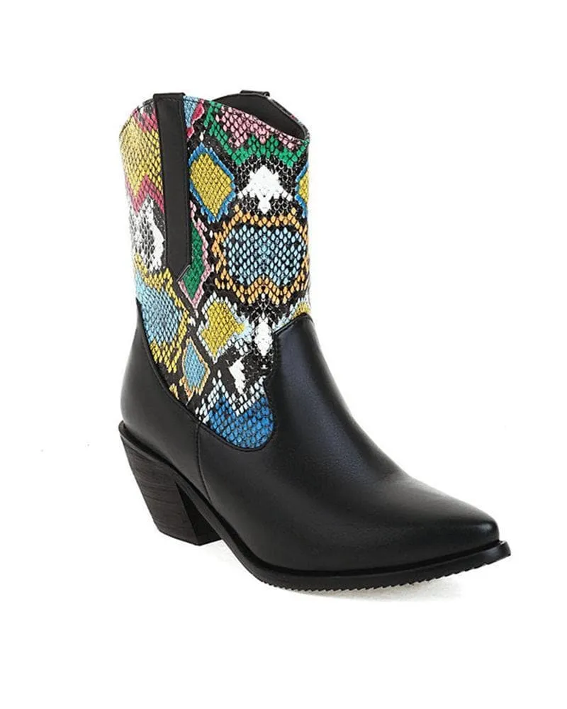 Women's Fashion Animal Print Pointed Toe Boots