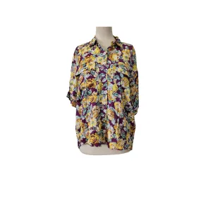 ZARA Purple Printed Satin Short Sleeve Collared Shirt | Like New |